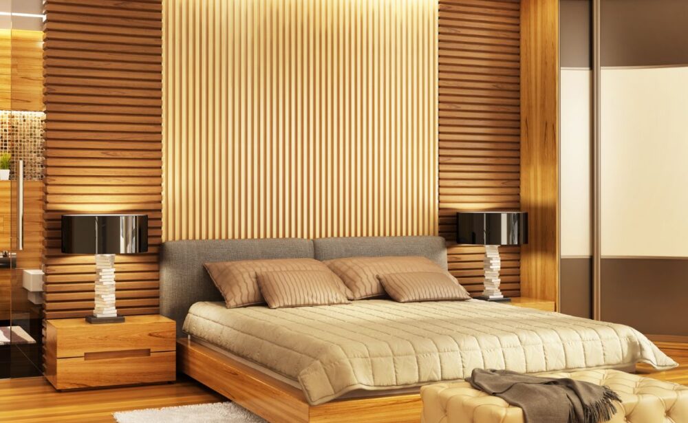 Luxurious 5 star hotel bedroom furniture manufacturer Delhi with wooden bed, side tables, and modern interior design by Get Furniture Excellence in Delhi.